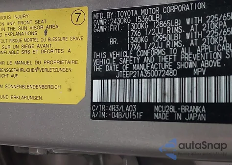 2005 Toyota Highlander Limited V6 z USA, uszkodzony, nr VIN JTEEP21A350072480